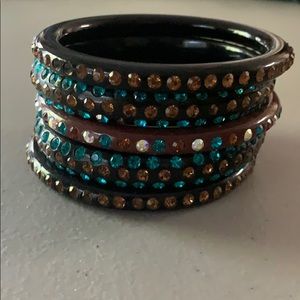 5 brown and turquoise rhinestone bangles